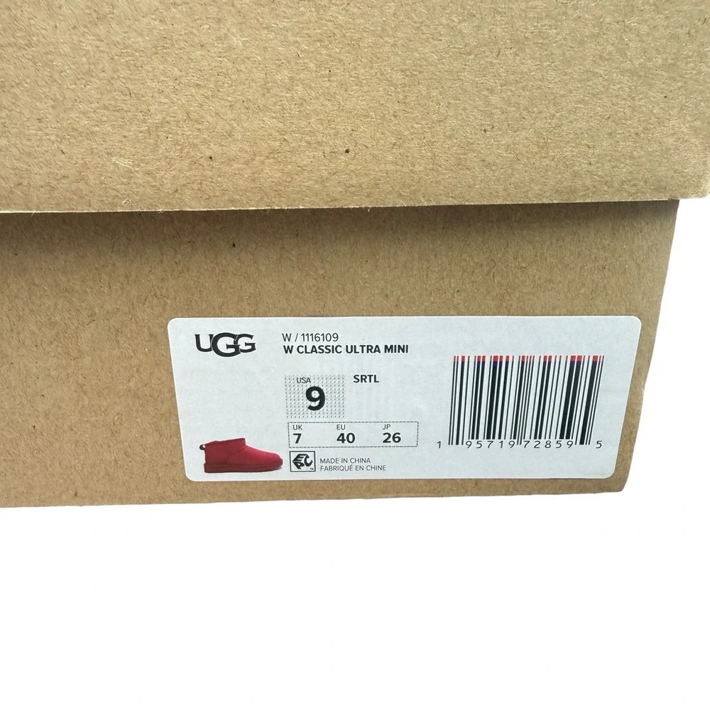 UGG Classic Ultra Mini Samba Red Suede Fur Comfort Womens Boots SZ US 9 NIB Read